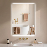 Badezimmerspiegel mit LED-Licht: 50 x 60 cm, beleuchteter Smart-Spiegel mit Touch-Sensor, 3 v&auml;rvi, dimmbar, Memory-Funktion, IP44 LED-Badspiegel horizontal/vertikal