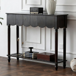 Konsolentisch Schmal mit Geschwungenem Rand und Schubladen, Beistelltisch Schmal mit Offenem Ablagefach, Flurtisch f&uuml;r das Wohnzimmer(Black,118x32x90cm/46x13x35in)