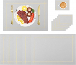Tischset-Set, Elegante, rutschfeste, wasserdichte Tischsets aus Kunstleder mit Untersetzern for den Essbereich und den Au&szlig;enbereich (Dunkelgrau, 6er-Set)(Bright Gray,Set of 6)