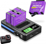CITYORK 3 pesaga laadija ja 3 t&uuml;kki 2400 mAh aku, mis &uuml;hildub Insta360 Ace/Ace Pro/Ace Pro 2, asendusaku Insta360 Ace/Ace Pro akulaadija komplekti tarvikud koos LCD-ekraaniga ja