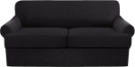Komplekt 3 diivanikatted Stretch diivanikatted T padjadele diivanite kaitsekatted pehme m&ouml;&ouml;bli katted 2 &uuml;he T-padja kuju istmekattega (must, loveseat)