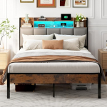 ODK Bed 140 x 200 cm polsterdatud voodi, kaheinimesevoodi, LED-valgustusega ja (pistikupesa/USB), metallist voodiraam, madrats ei kuulu komplekti.