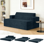 4-in-1 diivanvoodi 150 x 200 cm - magamistool voodifunktsiooniga, kokkupandav diivanvoodi, kokkupandav diivanvoodi kaldpehmete ja eraldi padjaga, pestav kate, sinine