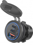54W Auto Ladeadapter | 12V/24V Einbau USB C Steckdose mit 2&times;USB-C PD & USB-A QC3.0 | Kfz Stromsteckdose mit EIN/Aus-Schalter | Blaue LED | Abnehmbare Schutzkappe for Auto, Motorrad, Wohnmobil