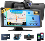 Haudio 10,26-tolline autode esitusekraan juhtmevaba Carplay & Android auto jaoks, kaasaskantav autoraadio 2K DVR, 1080P tagumine kaamera, Bluetooth, h&auml;&auml;ljuhtimine, AUX/FM raadio k&otilde;ikidele autodele w / 64G TFCardiga