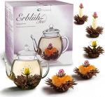 Creano Flowering Tea Ablooming Tea - Lillepallide kinkekomplekt koos 500 ml klaasist teekannuga | Must tee