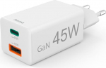 Hama kiirlaadija 1x USB-C 1x USB-A minilaadija PD 45W valge