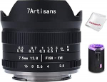 7artisans 7.5mm F2.8 APS-C kalasilm fikseeritud objektiiv Olympus Panasonic Micro Four Thirds MFT M4/3 kaameratele nagu Panasonic GH3 GH4 GF1 GM1 GM5 Olympus E-M1 E-M5 E-M10 koos Pergear puhastuskomplektiga