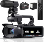 Sxhlseller 4K videokaamera videokaamera - 64MP 60FPS 18X Digital Zoom Auto Focus Vlogging Camera, 4500 mAh 4.0 tolli puuteekraaniga WiFi videokaamera koos puldiga / mikrofoniga / kaamerakott YouTube'ile