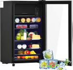 Merax Fridge Mini 76L, Freestanding Drinks Cooler with 70L Fridge + 6L Freezer, Adjustable Shelves, LED Light, Super Quiet for Restaurant, Bar, Drinks, Beer, Black