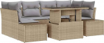 7 Teiliges Garten Sofa Set mit Kissen Beige Poly Rattan Gartenlounge Model3349116