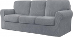 Stretch-Sofabezug-Set mit separaten R&uuml;ckenlehnen und Kissen, 3-Sitzer, Beige
