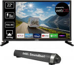Reflexion LED22iBT Smart TV 22" koos Soundbariga, Full HD, WiFi, Bluetooth, HDMI, USB, CI+, 12V autoadapter - ideaalne matkaautodele, haagissuvilatele, matkaautodele ja paatidele - koos puldiga.