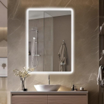 Anti-Beschlag-Badezimmerspiegel, Wandmontage, 70 x 50 cm, LED-beleuchtet, mit dimmbaren Lichtern in 3 Farben, Touch-Schalter, horisontaalne/vertikale Montage