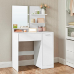 VASAGLE RDT119W01 Dressing Table with Mirror, Storage Compartment, 1 Drawer, 2 Shelves, White