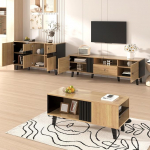 A ALFRESCOOL Living Room Furniture Set 3-Piece - Coffee Table, TV Cabinet & Sideboard - Modern Design in Wood and Black - Lots of Storage Space, Stylish Elegance for Any Home