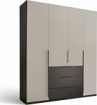 Stella Trading Nuka Wardrobe in Light Grey, Graphite, Versatile Hinged Door Cupboard, 4 Doors for Your Bedroom, 201 x 226 x 60 cm (W x H x D)