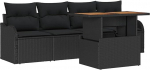 5-teiliges Garten Sofa Set mit Kissen Schwarz Poly Rattan, 2-Sitzer Garten Sofa mit Stauraum & Kissen Schwarz Poly Rattan Gartenlounge Model3358130
