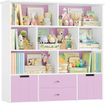 FOREHILL Laste riiul ratastel kastidega, laste raamaturiiul 4 tasandiga ja 2 sahtliga, lastetoa m&ouml;&ouml;bel, m&auml;nguasjade regulaator, hoiuriiul, raamaturiiul, lastekapp, 125 x 33 x 120