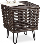Relaxdays Rattan Stool Square Footstool Design Stool with Metal Legs Brown