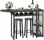 Baarlaua komplekt, baarilaud koos 2 baaritooliga, s&ouml;&ouml;gilaud veiniklaaside hoidja ja riiuliga, t&ouml;&ouml;stuslikus stiilis k&ouml;&ouml;gilaud, baarilaud baarile, bistroole ja elutuppa (must)