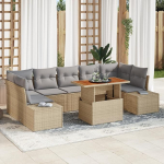 Rantry 8-teiliges Garten Sofa Set mit Kissen Beige Poly Rattan Gartenlounge Model3358667