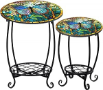 Cinnvoice 2 Pack Outdoor V&auml;ike &uuml;mmargune mosaiik k&uuml;ljelaud 12" 16" aktsent taim metallist kohvilaud teelaud &otilde;ue veranda aed terrass elutuba magamistoas