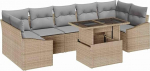 Rantry 8-teiliges Garten Sofa Set mit Kissen Beige Poly Rattan Gartenlounge Model3348956
