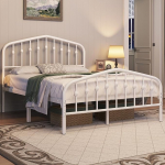 Yaheetech voodiraam 140 x 200 cm, Vintage metallist voodi kroonikujulise peaplaadiga, tugev metallist voodiraam, kahekohaline voodi, vastupidav ja lihtne kokkupanek, k&uuml;lalisvoodi, noorte voodi, p&auml;evavoodi, valge