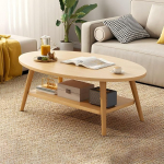 Looduslik puidust kohvilaud ovaalse disainiga riiuliga 31,5 "L x 16" W x 16,5 "H, kaasaegne elutoa m&ouml;&ouml;bel, mis sobib ideaalselt kodudesse ja r&otilde;dudele, stiilne puidust jalad