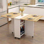 Ruumis&auml;&auml;stlik laud - mobiilne kokkupandav laud 6 rattaga, pikendatav Ile disain, 2 avatud riiulit, ideaalne t&ouml;&ouml;ks, &otilde;ppimiseks ja t&ouml;&ouml;tamiseks, puit ja valge v&auml;rvus