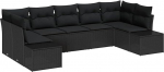 Rantry 7-teiliges Garten-Sofa-Set mit Kissen Schwarz Poly Rattan Gartenlounge Model3355882