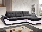 Easy4You ENZO must/valge L-kujuline nurgadiivan paremal 268 x 97 x 157 cm magamisfunktsiooni ja panipaigaga - diivanvoodi voodikastiga - kaasaegne elutoa m&ouml;&ouml;bel - kangas: SORO 100 + Soft 17