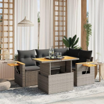 Set Schlafsofa, 5-teiliges Gartensofa-Set mit grauen Kissen aus Polyrattan, Set Schlafsofa, Wohnzimmer, Sofa, Garten, modernes Sofaset f&uuml;r den Au&szlig;enbereich, M&ouml;bel mm