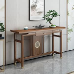 WANGRUIERHA Konsolentisch Schmal aus Massivholz, Beistelltisch f&uuml;r Hinter das Sofa mit Schubladen, Wohndekoration, Flure, Schlafzimmer und Eingangsbereiche(Brown,100x35x86cm/39x14x34in)