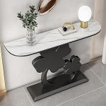 Moderner wei&szlig;er Konsolentisch f&uuml;r Eingangsbereich und Flur, Akzenttisch mit geometrischen Metallbeinen, stilvoller Langer Tisch f&uuml;r Wohnzimmer und Eingangsbereich (39,5 x 12 Zoll)