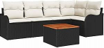 6-teiliges Garten-Sofa-Set mit Kissen Schwarz Poly Rattan Akazie, 2-Sitzer Garten-Sofa mit Kissen Schwarz Poly Rattan Gartenlounge Model3347453