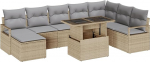 9-teiliges Garten Sofaset mit Kissen Beiges Poly Rattan Gartenlounge Model3348876