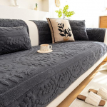 Pl&uuml;schiger Sofabezug Mit Blumenmuster Warmer Sofaschutz Mit Rutschfester Silikonunterseite Tierfreundlicher Sofabezug F&uuml;r Mehrsitzer-Sofas (Dunkelgrau)(110 * 240cm)