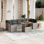 Set Schlafsofa, 8-teiliges Gartensofa-Set mit grauen Kissen aus Polyrattan, Set f&uuml;r Schlafsofa, Wohnzimmer, Gartensofa, modernes Sofaset f&uuml;r den Au&szlig;enbereich, Outdoor-M&ouml;bel
