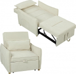 HOMCOM 3 in 1 konverteeritav tool voodifunktsiooniga, reguleeritav seljatugi, lai iste, diivanvoodi koos nimmepadjaga, k&uuml;ljetasku, &scaron;enilli v&auml;limus elutuppa, kreemikas valge