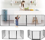 Ansobea Fireplace Safety Gate with Door Metal 304 cm | Barrier Grille Stove Safety Gate Foldable | 5-Piece Animal Safety Gate and Kids Stair Safety Gate (Black)