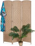Relaxdays 3-Piece Folding Room Divider H x W 170 x 120 cm for Indoor Use Divider Wood Paper Rope Natural