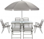 SAFAVIEH M&eacute;tal Outdoor Bistro Dining Set - Set of 8, Patio Table and Chairs, Dark Slate Grey
