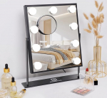 FENCHILIN meigivaatepeegel koos valgustusega 9 timmitavat lampi Hollywoodi peegel koos valgustusega LED-lambid 360&deg; meigivaatepeegel koos valgusega 3 valgusv&auml;rvi 10x suurendamine Must 25 x 30 cm