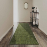 Villeroy & Boch Rosalie Jute vaip - naturaalne elutoa vaip, k&auml;sitsi kootud ja keskkonnas&otilde;bralik - Boho vaip elutuppa, magamistuppa, s&ouml;&ouml;gituppa - džungliroheline, 80 x 300 cm.