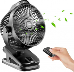 8000 mAh Mini USB Clip Fan Battery, 13 cm Small Table Fan with Remote Control, 5-Speed, LED Display, 360&deg; Rotation, Rechargeable Battery, Portable Table Fan for Home, Office, Camping, Pushchair