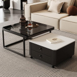 Nesting Coffee Table With 360&deg; Silent Universal Wheels Double Layer Drawer Design Can Be Extended and Retracted at Will Square Side Tables