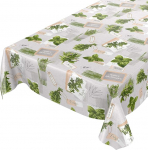 Anro Oilcloth Tablecloth, Wax tablecloths Washable, Herbs Green Beige Organic Basil, Edged, 100 x 140cm