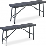 Relaxdays Set of 2 Foldable Beer Benches for Patio and Garden, Rattan Look, Plastic Camping Bench, HBT: 42 x 102 x 25 cm, Grey